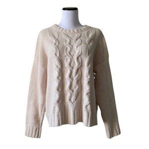 AMERICAN EAGLE Sz L Ivory Chenille Chunky Chain Knit Dolman Sleeve Sweater